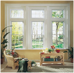 Combination vinyl replacement window with fixed and operating sections