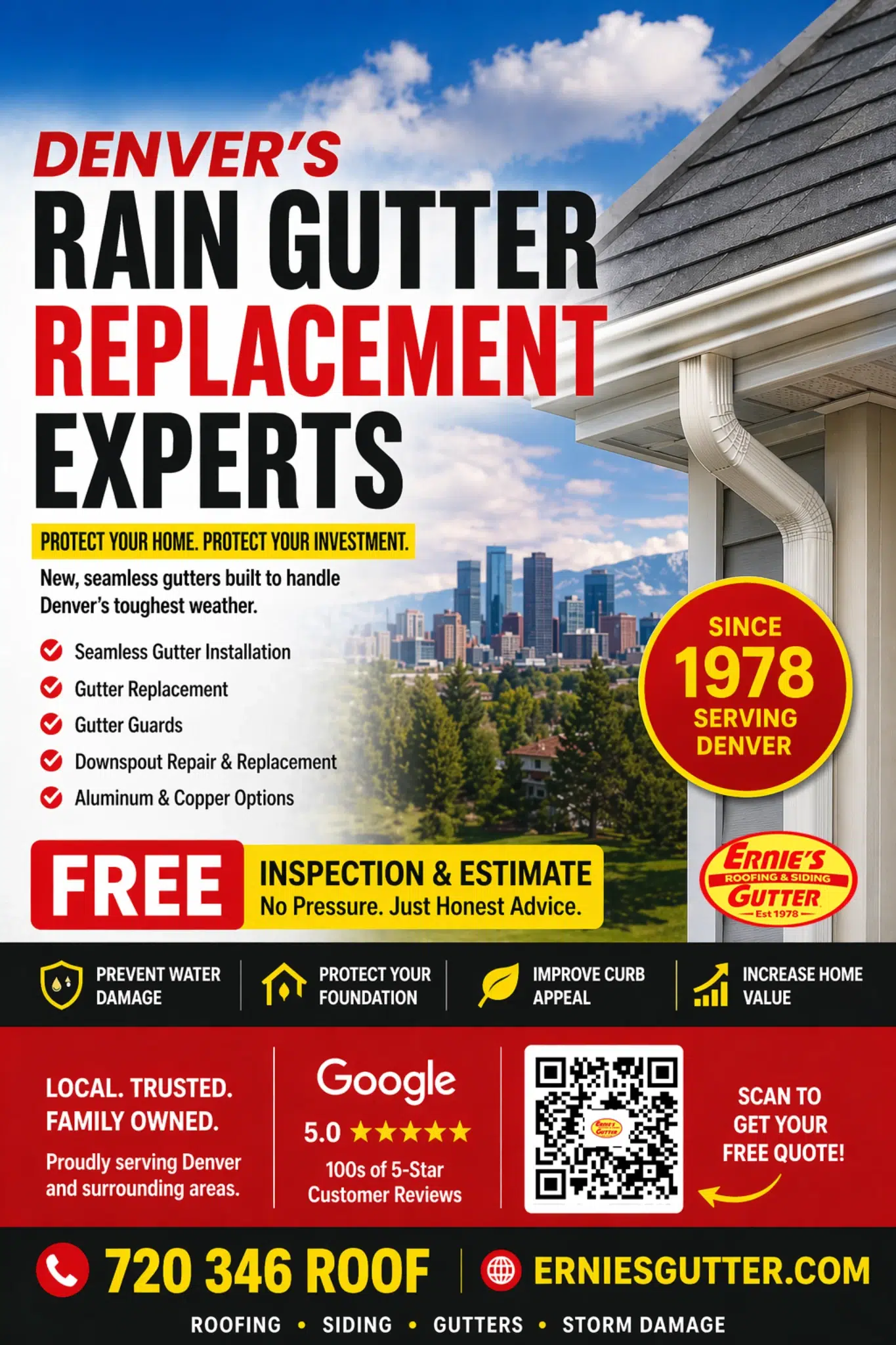 Rain Gutter Replacement in Denver by Ernie's Gutter