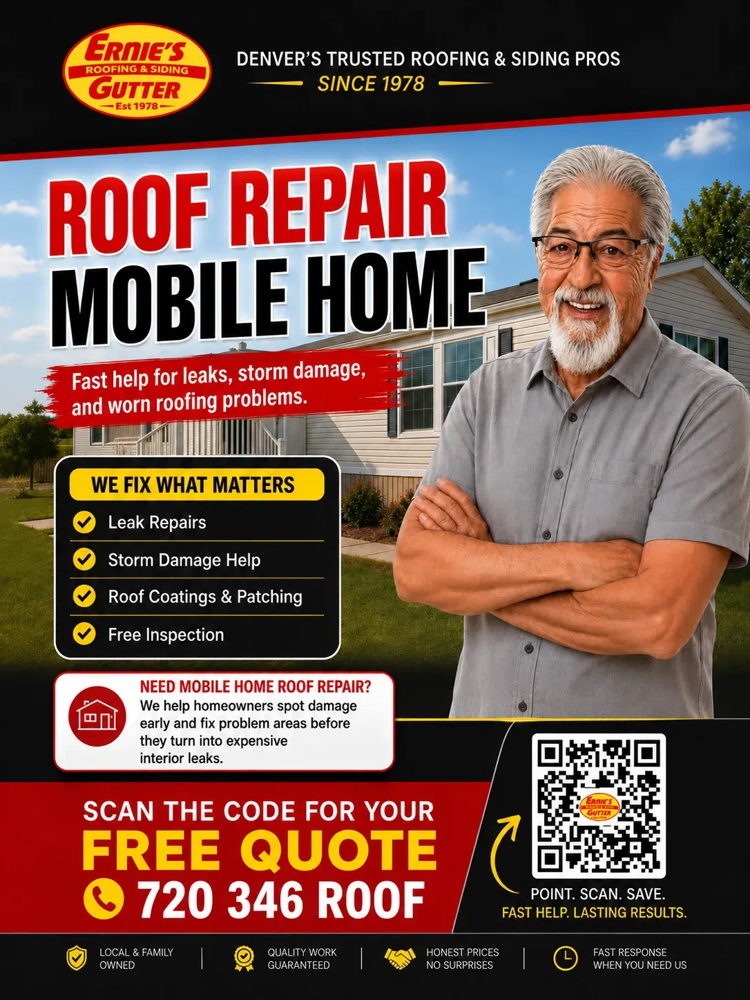 Mobile home roof repair Denver Colorado Ernie's Gutter