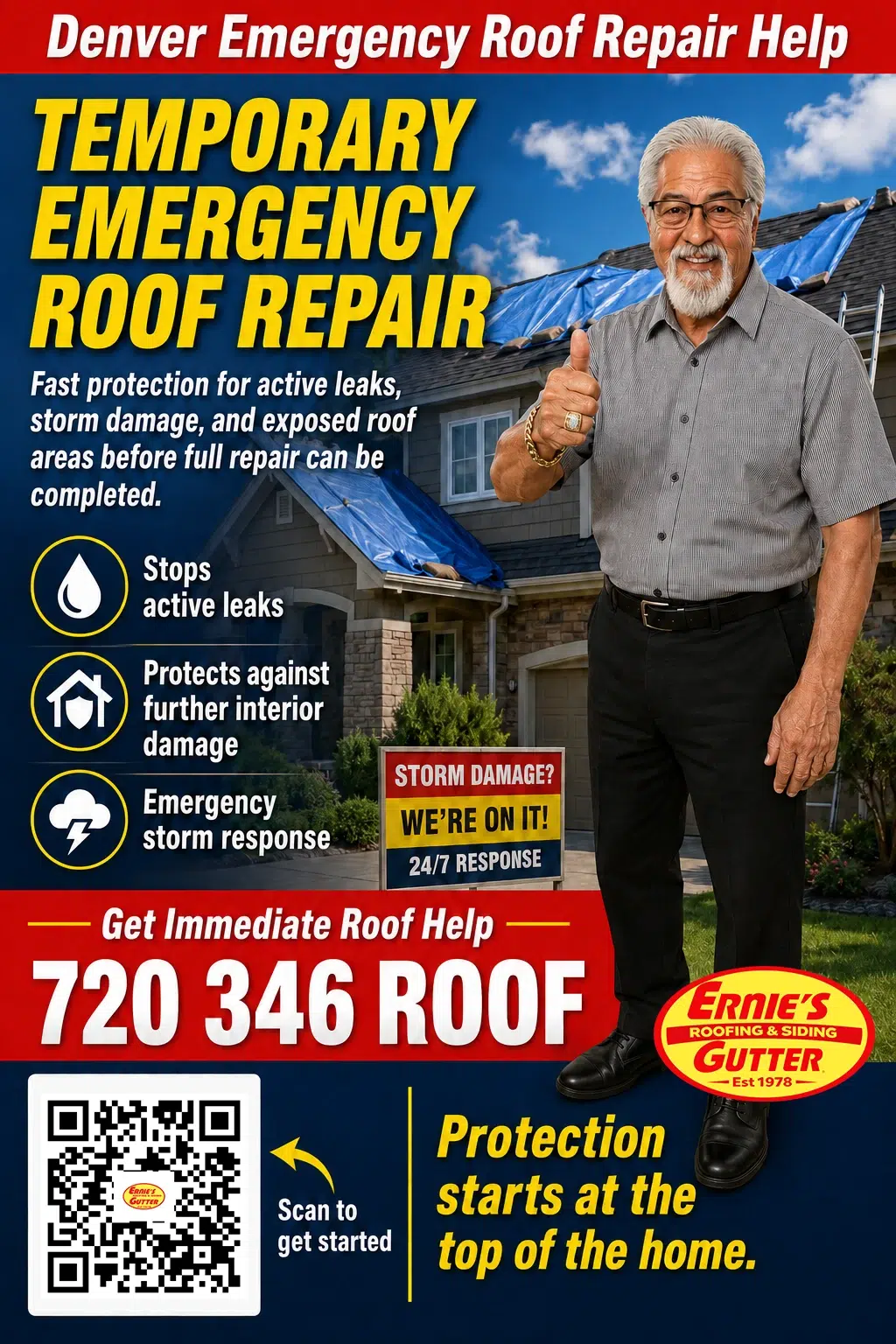 Temporary Emergency Roof Repair Denver Ernie's Gutter emergency poster