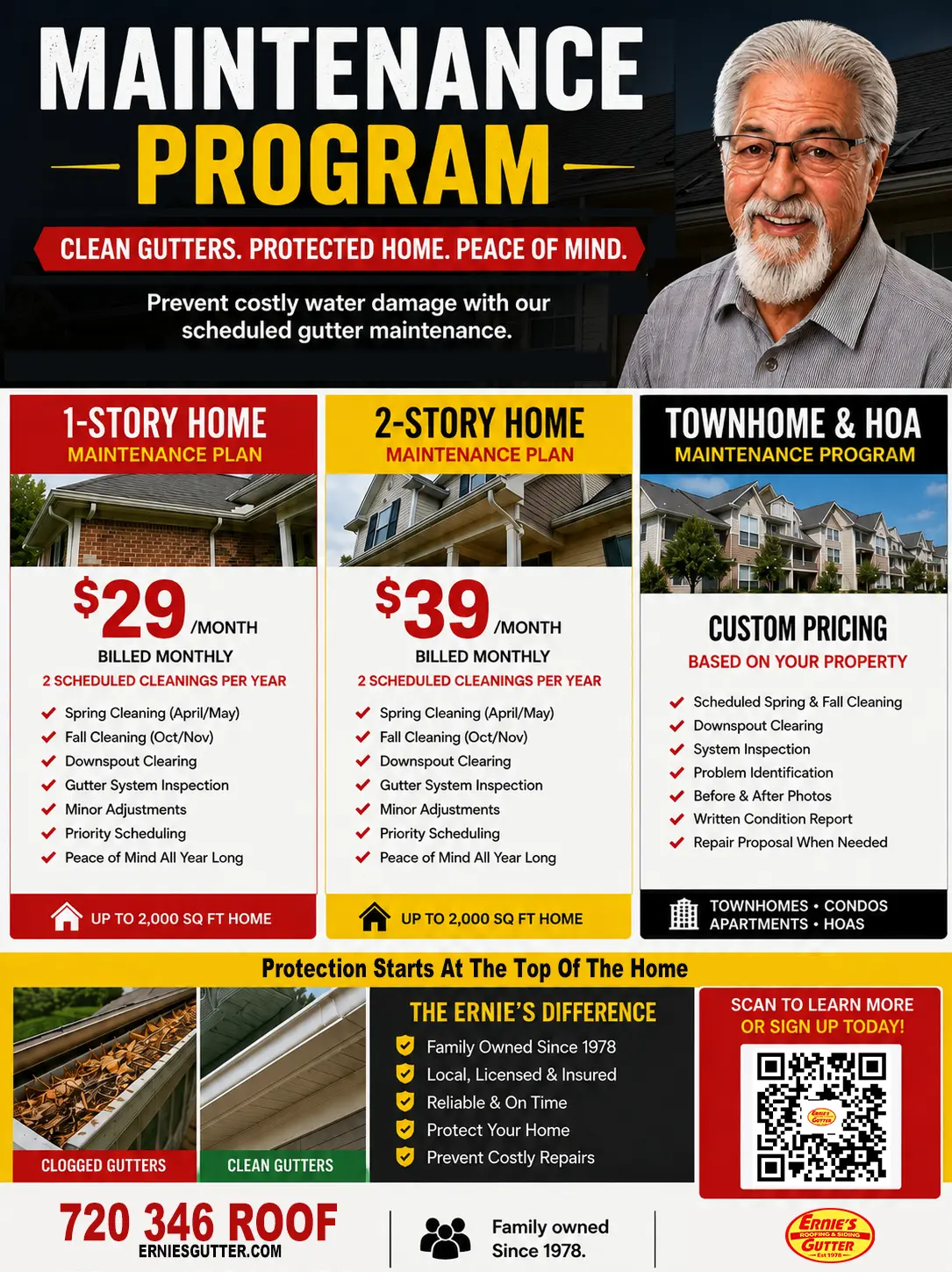 Ernie's Gutter Maintenance Program Denver pricing and service overview