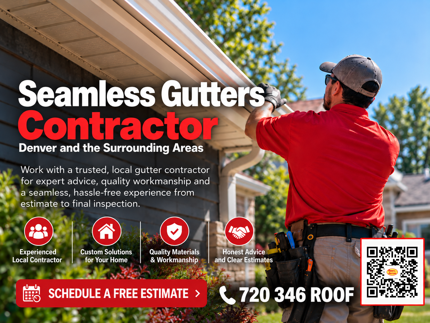 Seamless gutter contractor evaluating a Denver-area gutter system