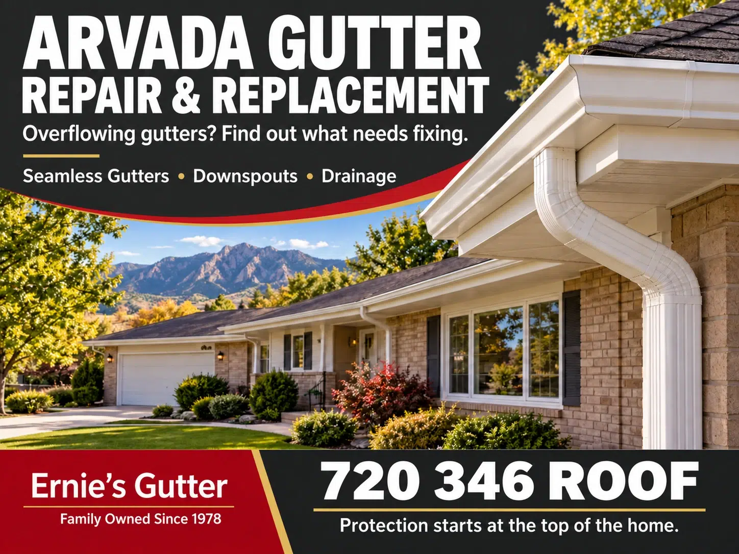 Arvada Colorado rain gutter repair and replacement for older homes with overflowing gutters and downspout drainage problems.