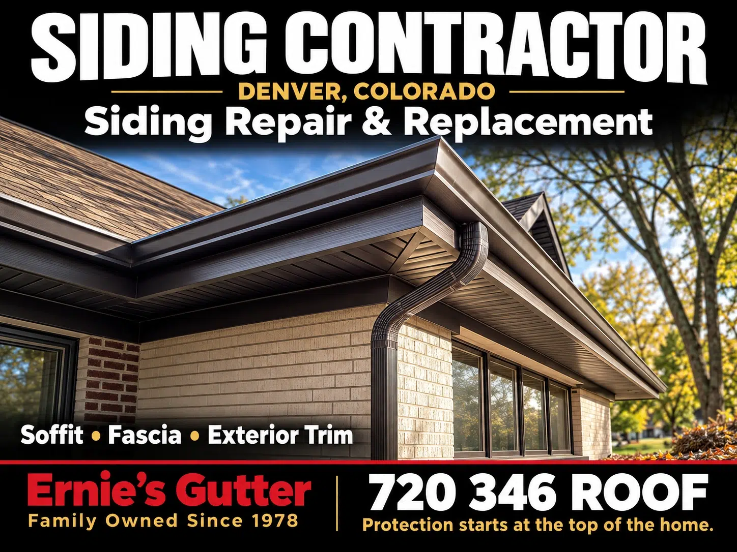 Siding contractor services in Denver Colorado featuring residential siding soffit fascia and rain gutter installation details
