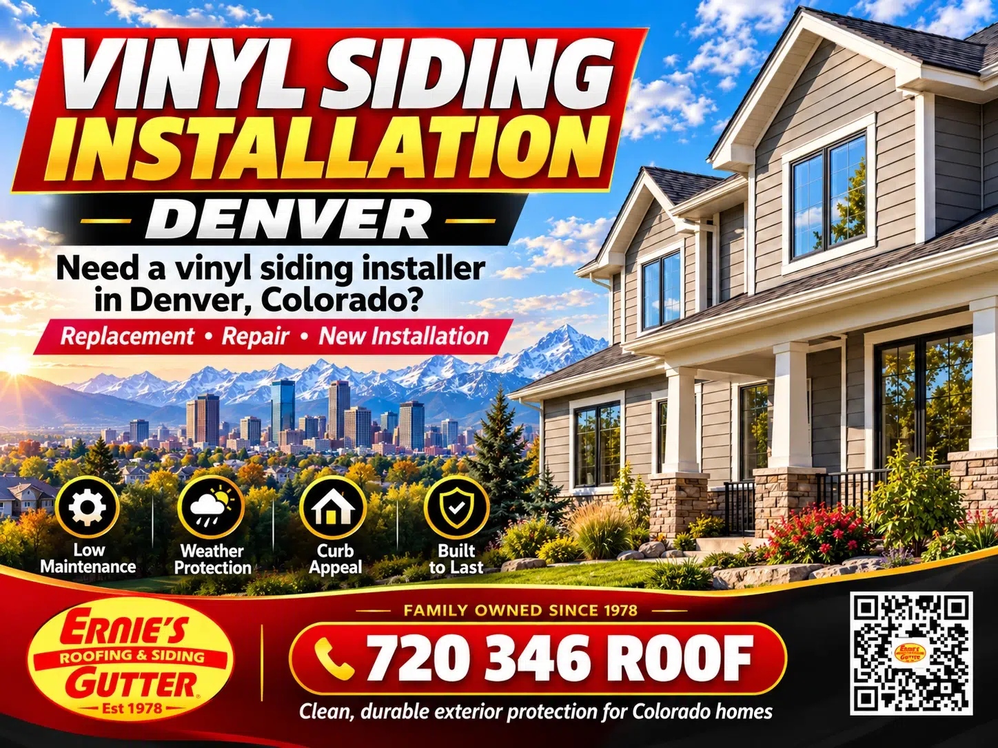 Need a vinyl siding installer in Denver Colorado? Ernie's Gutter offers vinyl siding installation, repair and replacement guidance for Denver Metro homeowners.